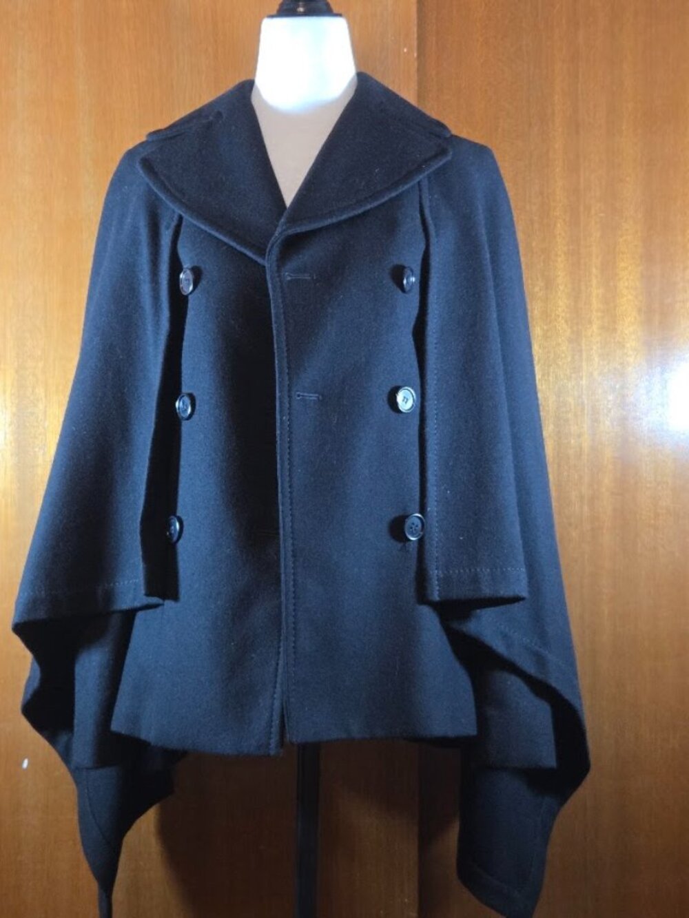 BCBGMAXAZRIA Black Wool Cashmere Blend Pea Coat Cape Jacket - Size XXS